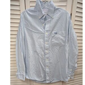 Fraternity Collection Button Shirt Medium Blue Gingham Check Cotton USA Long Slv